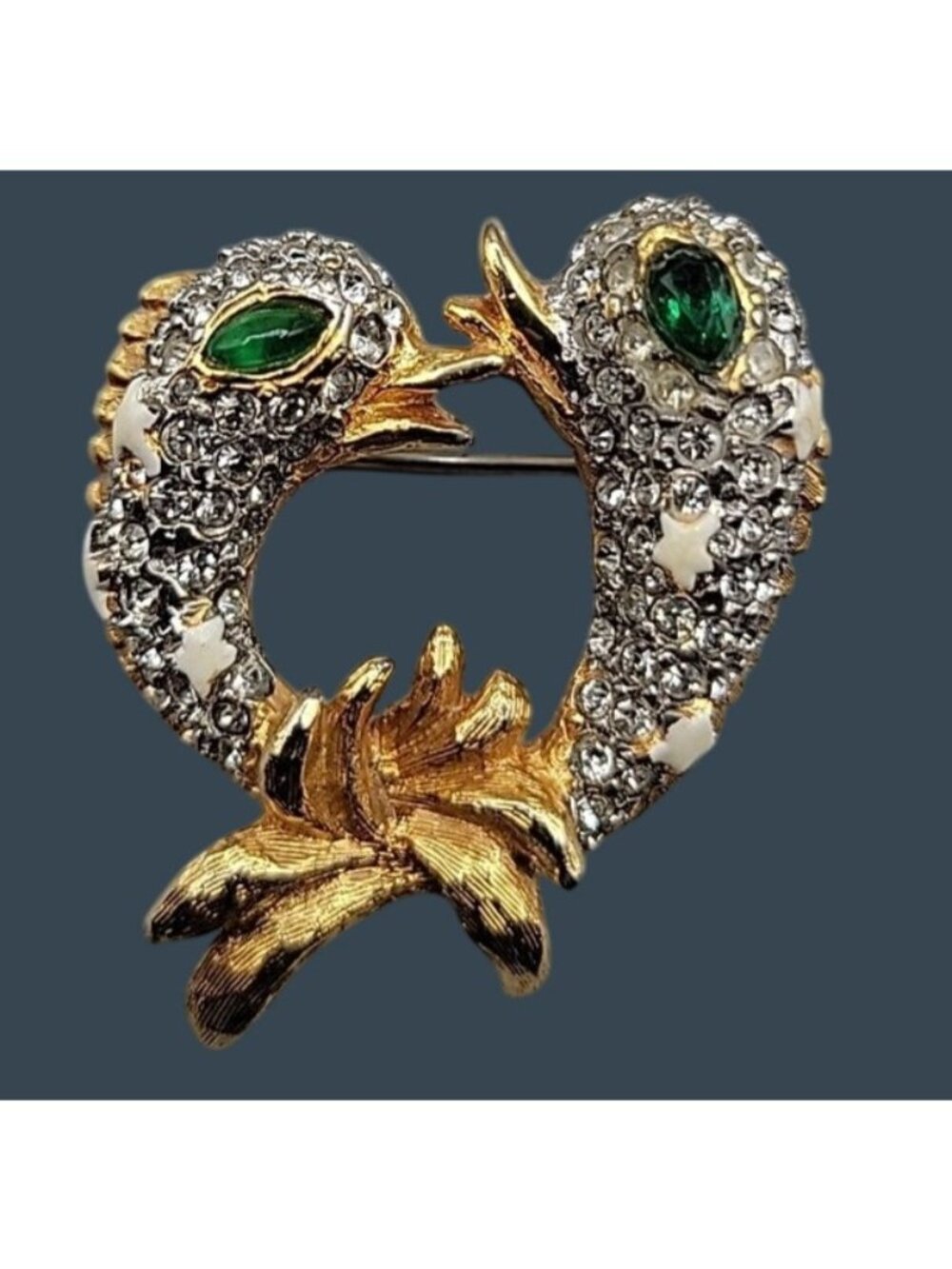 KJL Zodiac Pisces Brooch Rhinestone Double Fish Rare Vintage Kenneth Jay Lane